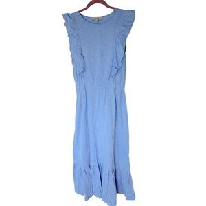 Loft light blue maxi dress with ruffles on sleeves, elastic on waist - size M